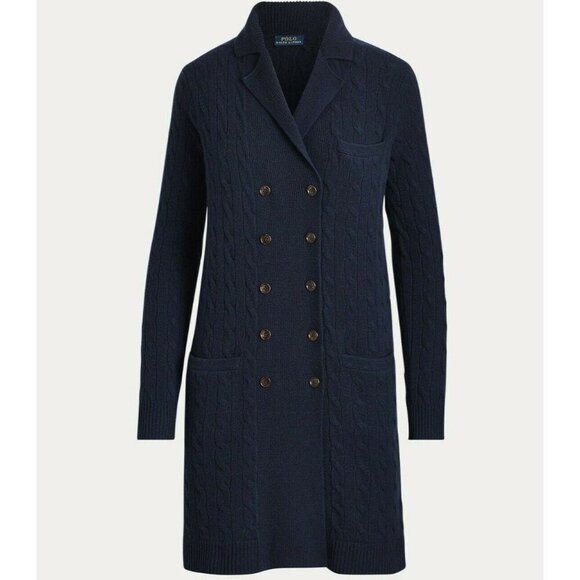 Polo Ralph Lauren 100% Cashmere Double Breasted Soft Cable Knit Navy Cardigan XS - Picture 1 of 11
